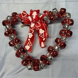 Valentine Heart-Shaped Red and Silver Bell Wreath